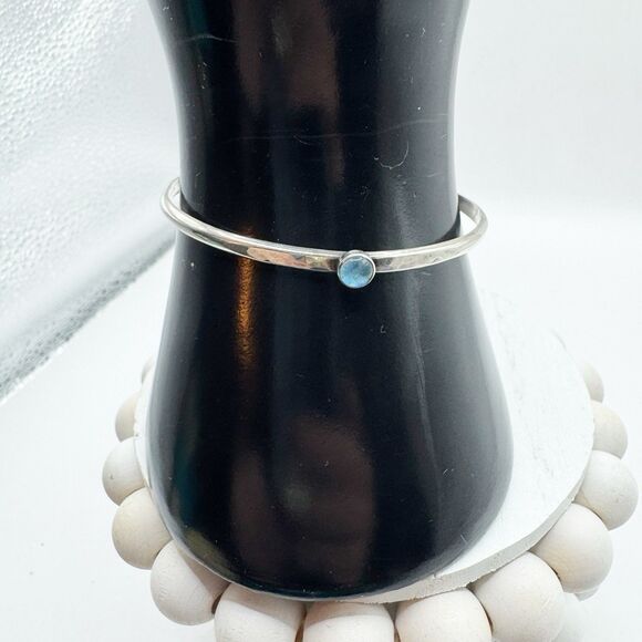 Vtg Sterling Silver Cuff Lab Created Opal Cabochon Thin Cuff Bracelet Southwest - Picture 7 of 13